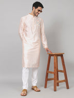 Coral Charm Traditional Embroidered Silk Kurta by Hilo Design