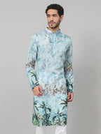 Palm Trees Print Silk Kurta by Hilo Design
