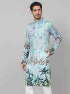 Palm Trees Print Silk Kurta by Hilo Design