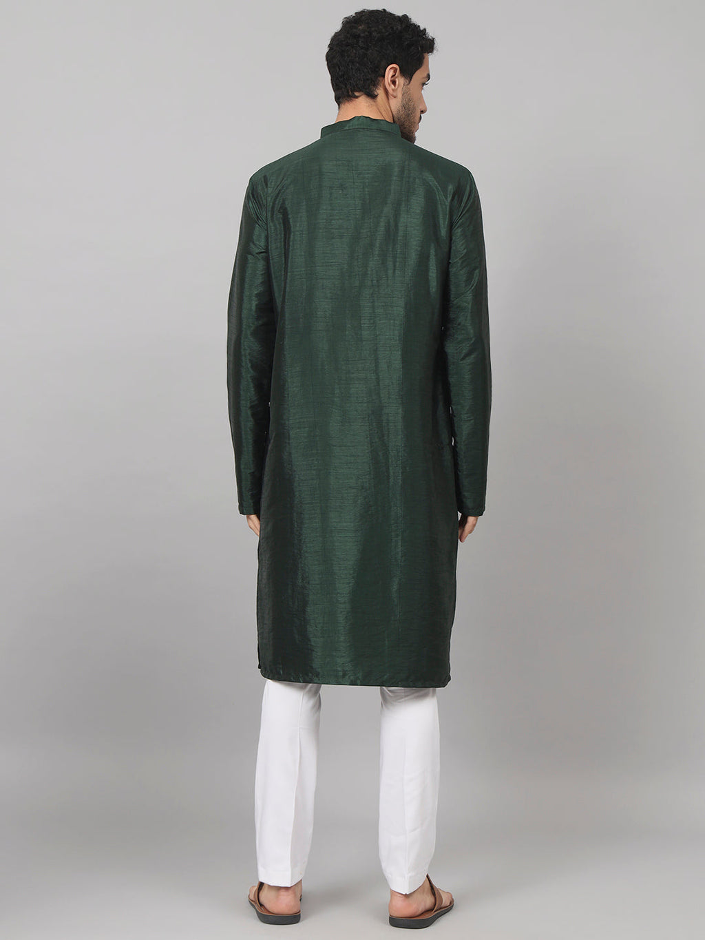 Dark Fern Embroidered Silk Kurta by Hilo Design