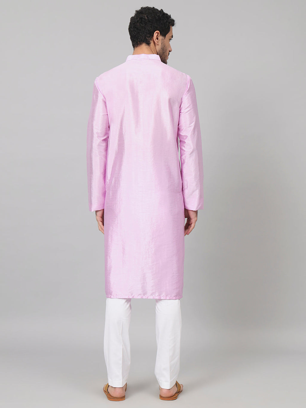 Orchid Embroidered Silk Kurta by Hilo Design