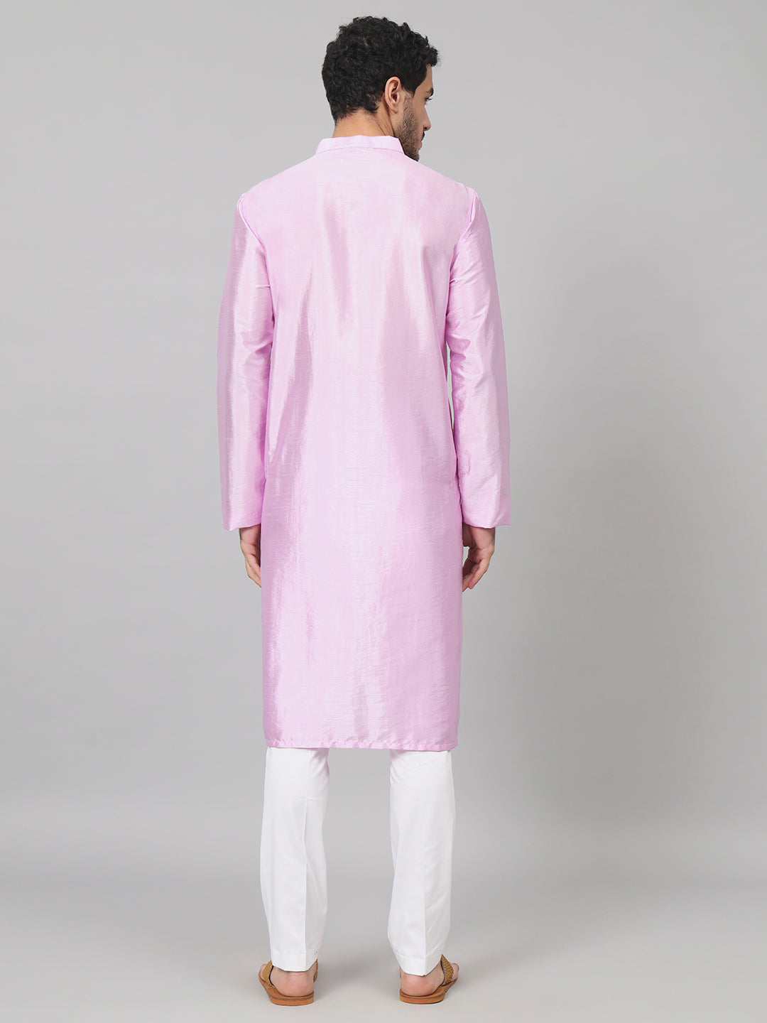 Orchid Embroidered Silk Kurta by Hilo Design