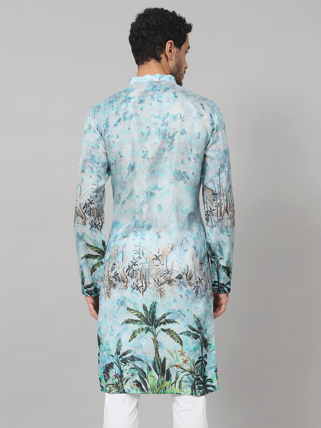 Palm Trees Print Silk Kurta by Hilo Design