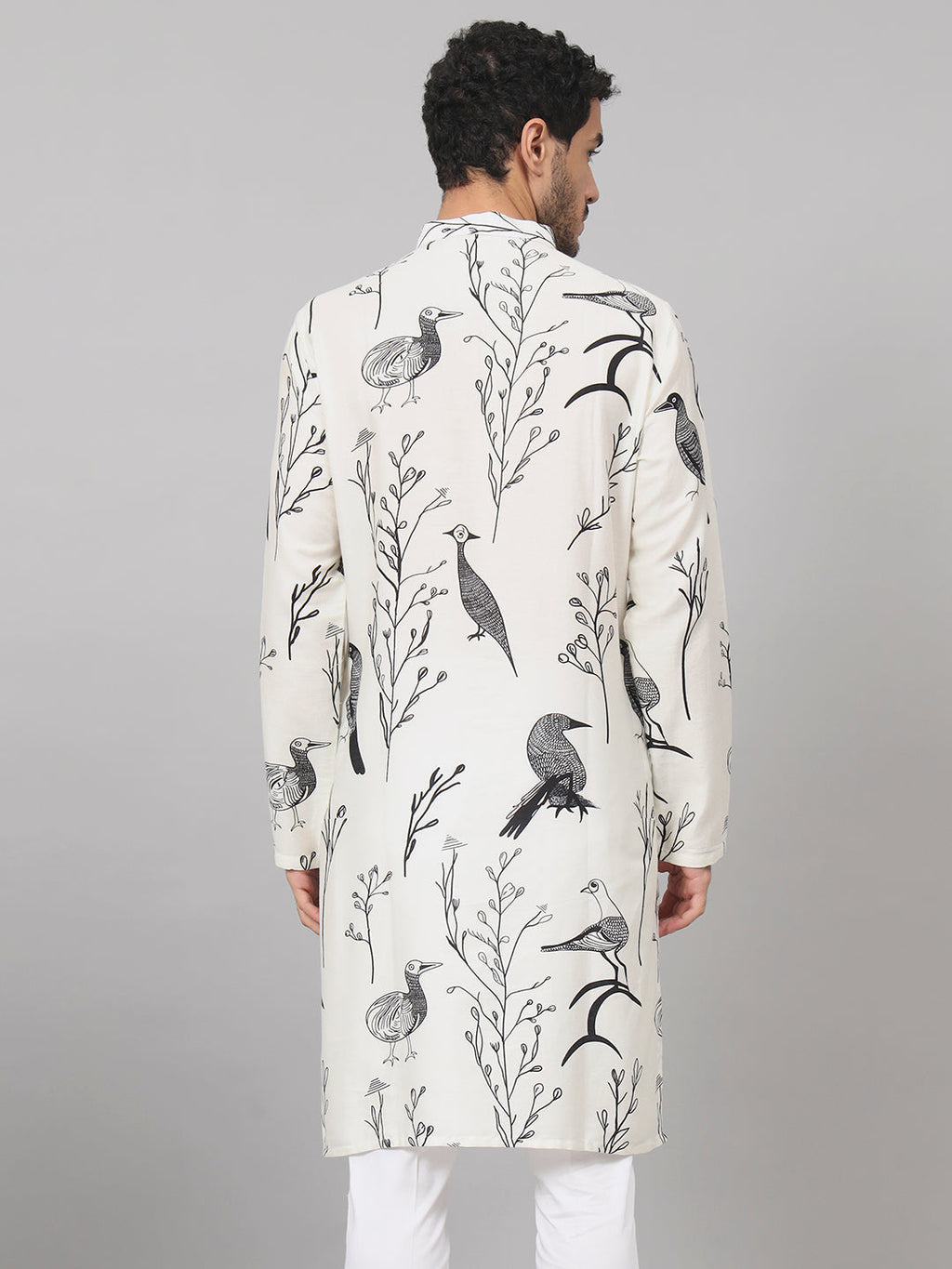 Feathered Birds Print Cotton Kurta by Hilo Design