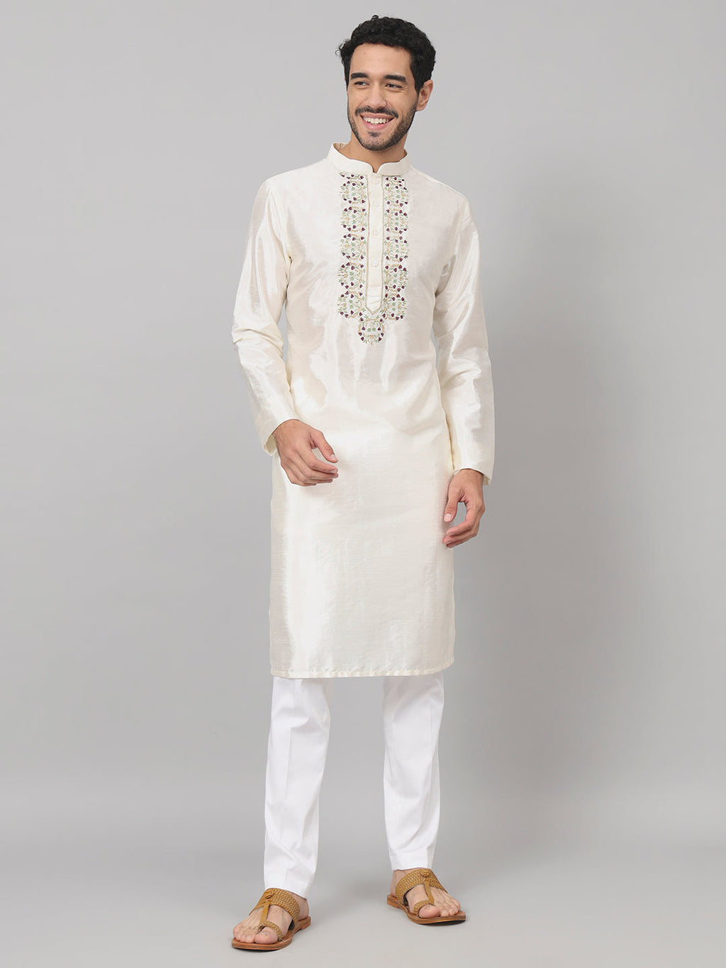Rein Multicolor Embroidered Silk Kurta by Hilo Design