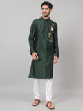 Dark Fern Embroidered Silk Kurta by Hilo Design