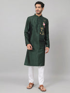 Dark Fern Embroidered Silk Kurta by Hilo Design