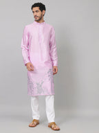 Orchid Embroidered Silk Kurta by Hilo Design