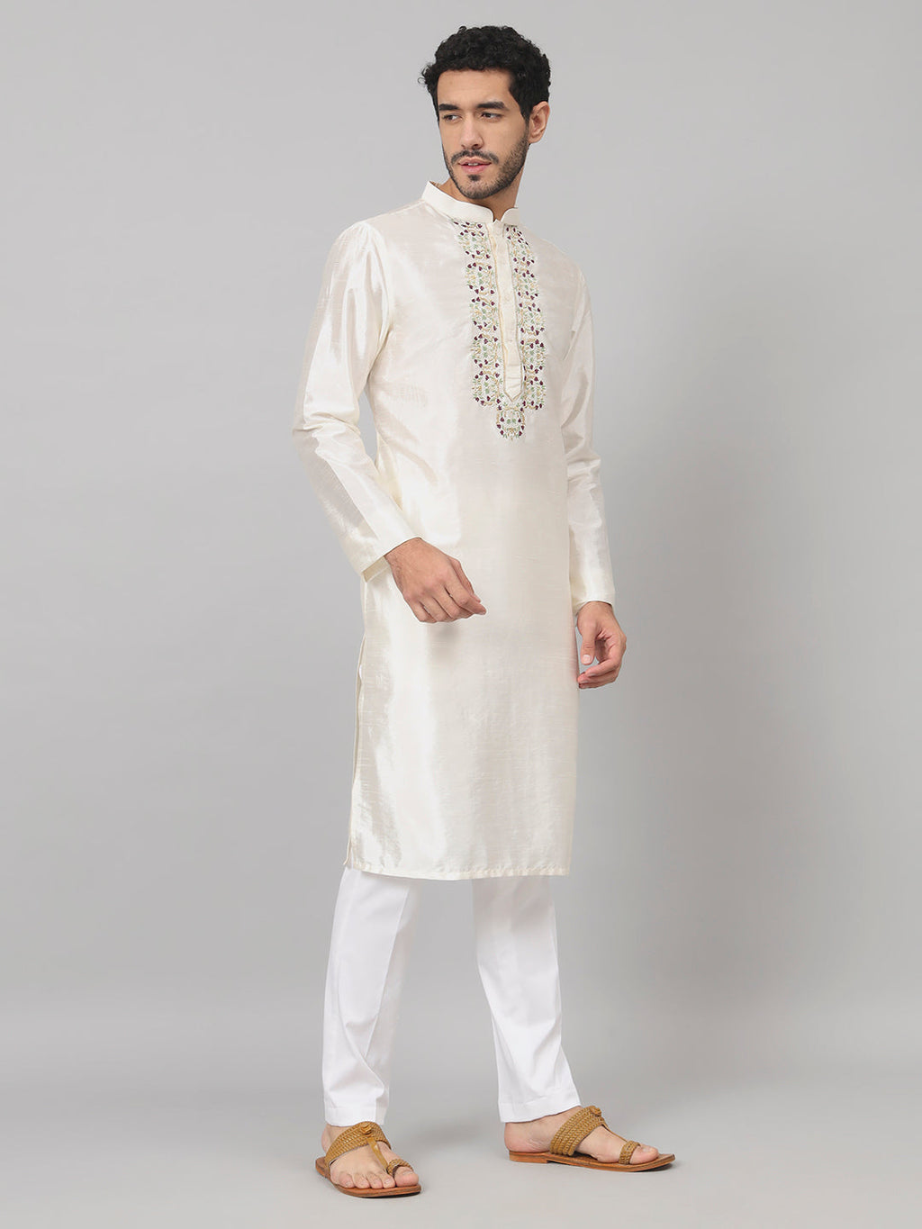 Rein Multicolor Embroidered Silk Kurta by Hilo Design