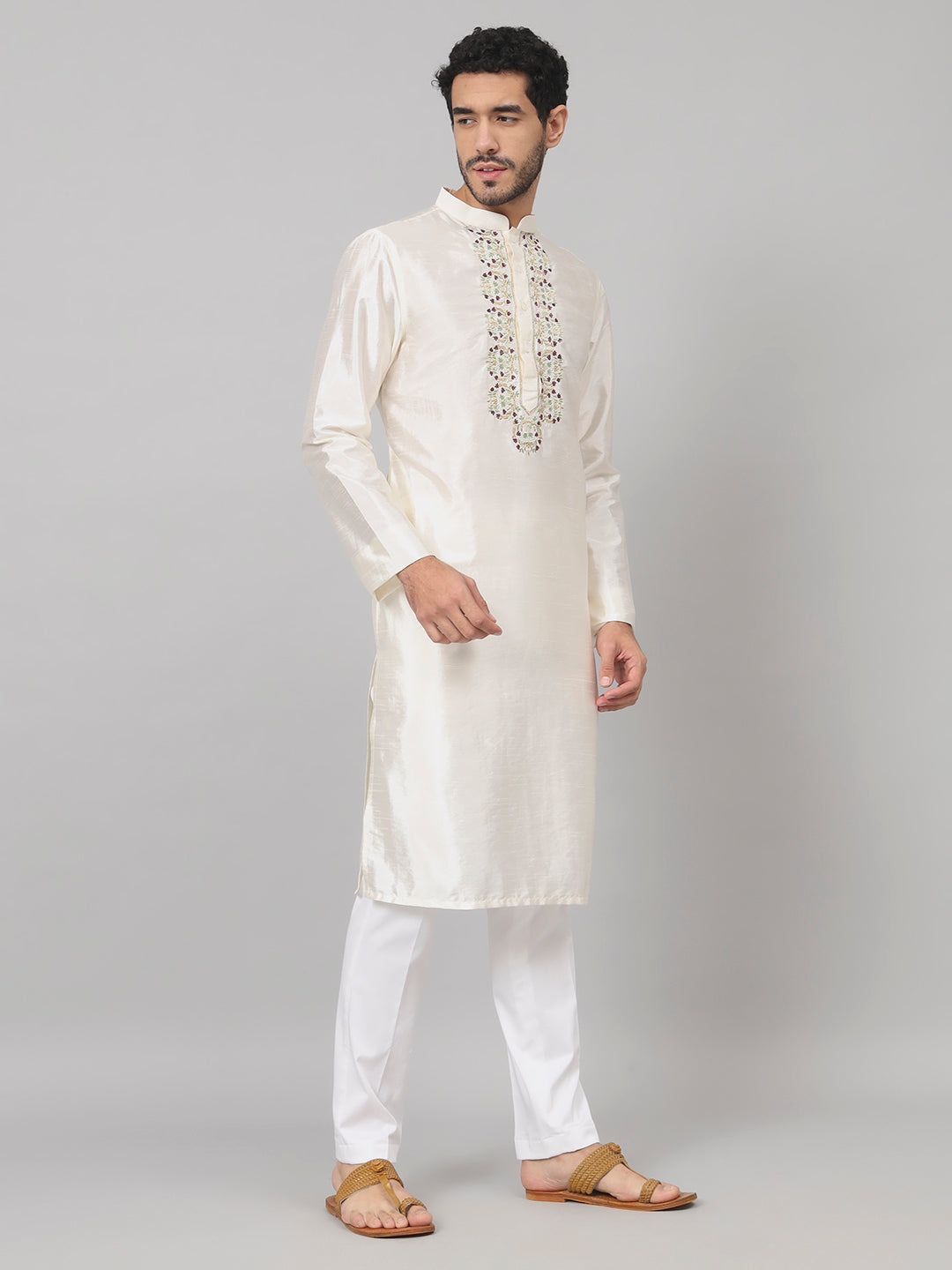 Rein Multicolor Embroidered Silk Kurta by Hilo Design