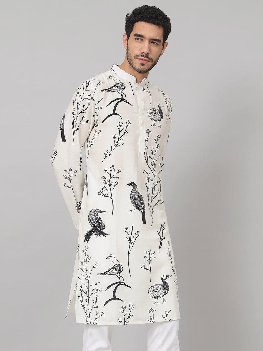 Feathered Birds Print Cotton Kurta by Hilo Design