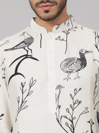 Feathered Birds Print Cotton Kurta by Hilo Design