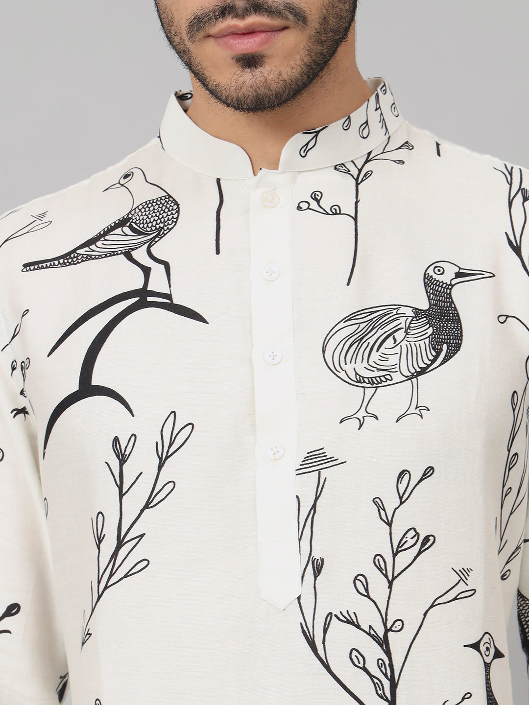 Feathered Birds Print Cotton Kurta by Hilo Design