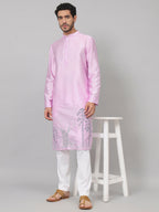 Orchid Embroidered Silk Kurta by Hilo Design