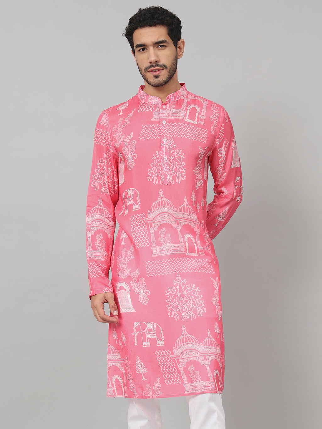 Botanical Architecture Traditional Printed Silk Kurta by Hilo Design