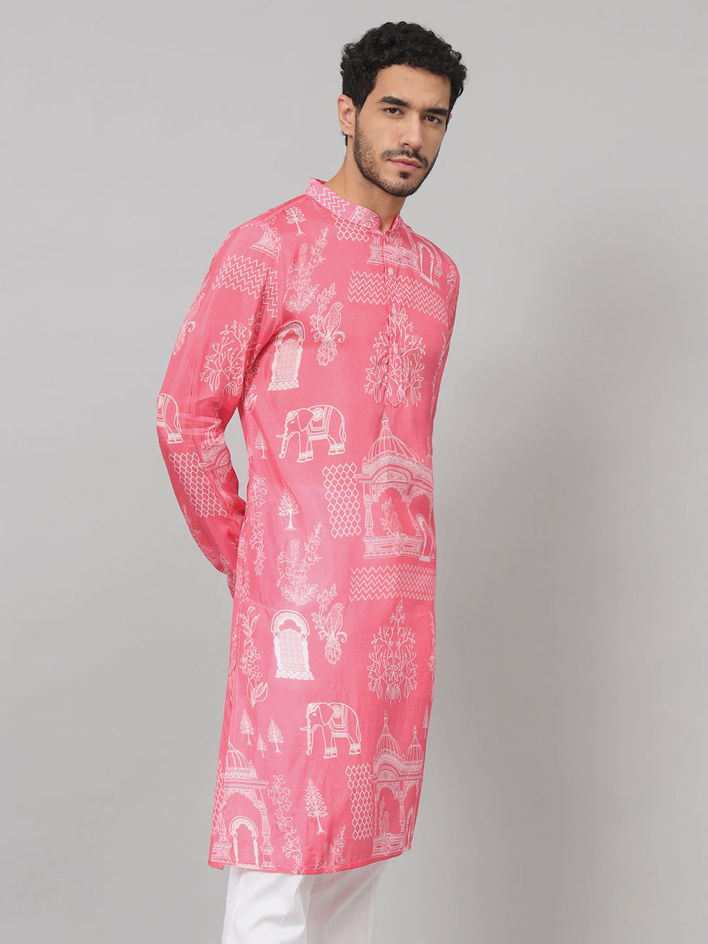Botanical Architecture Traditional Printed Silk Kurta by Hilo Design