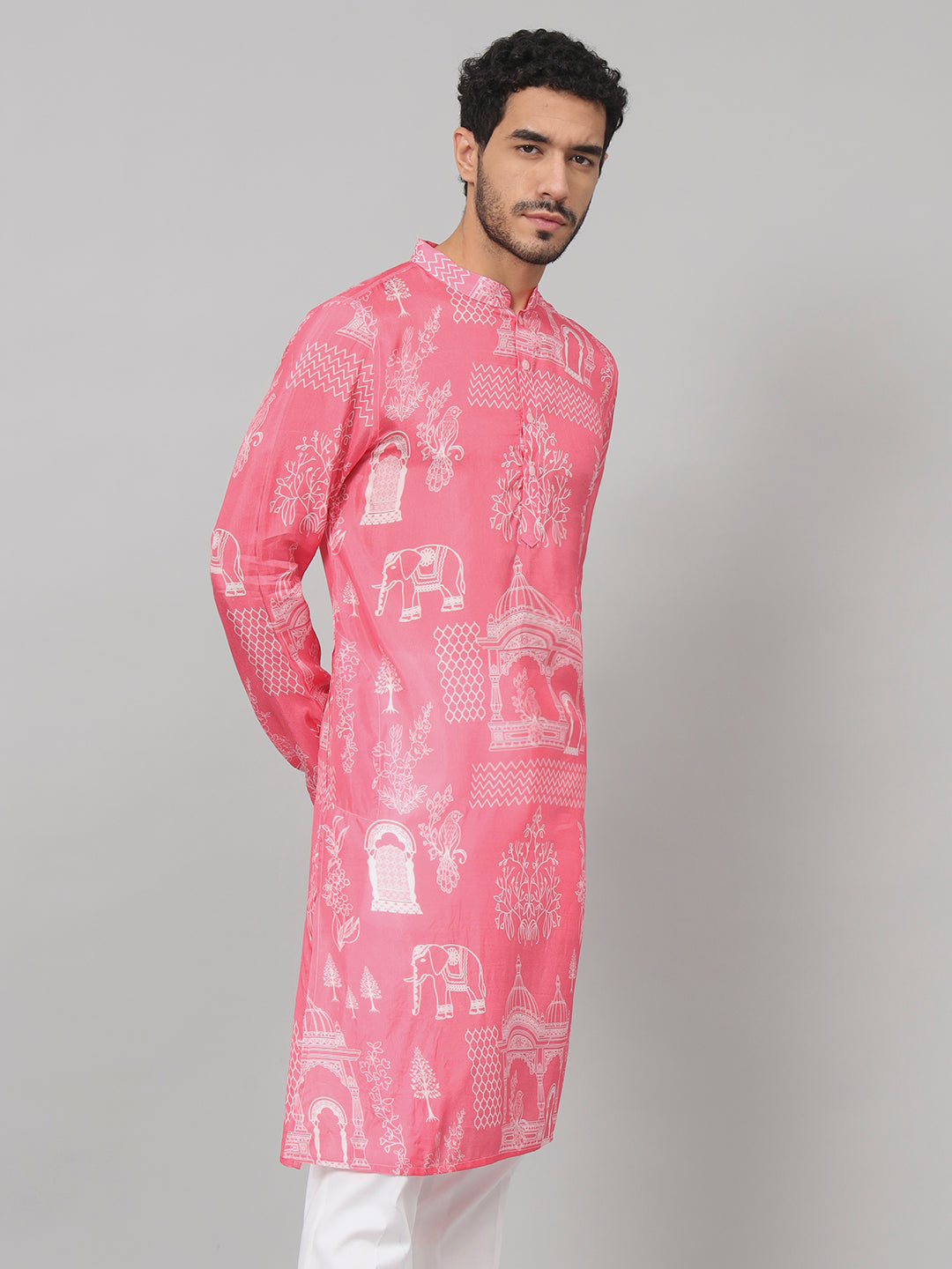 Botanical Architecture Traditional Printed Silk Kurta by Hilo Design
