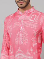 Botanical Architecture Traditional Printed Silk Kurta by Hilo Design