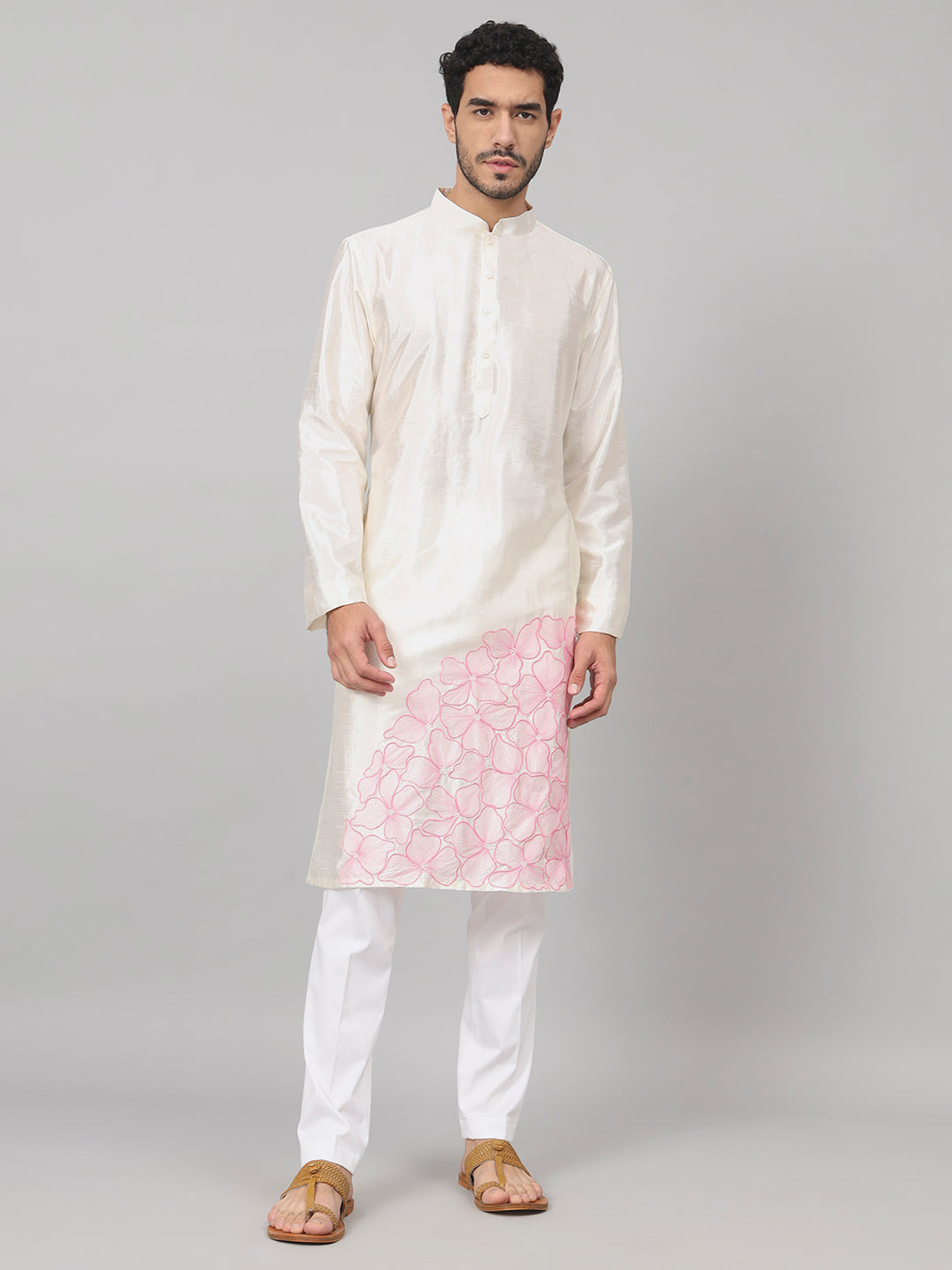 Contours Patels Embroidered Silk Kurta by Hilo Design