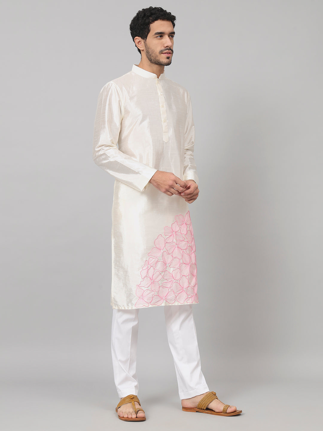 Contours Patels Embroidered Silk Kurta by Hilo Design