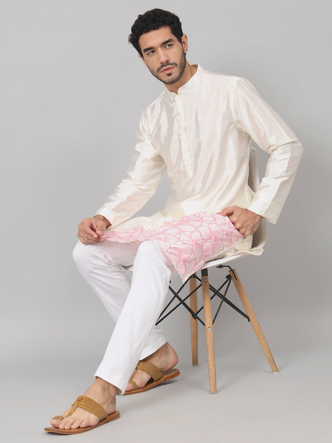 Contours Patels Embroidered Silk Kurta by Hilo Design