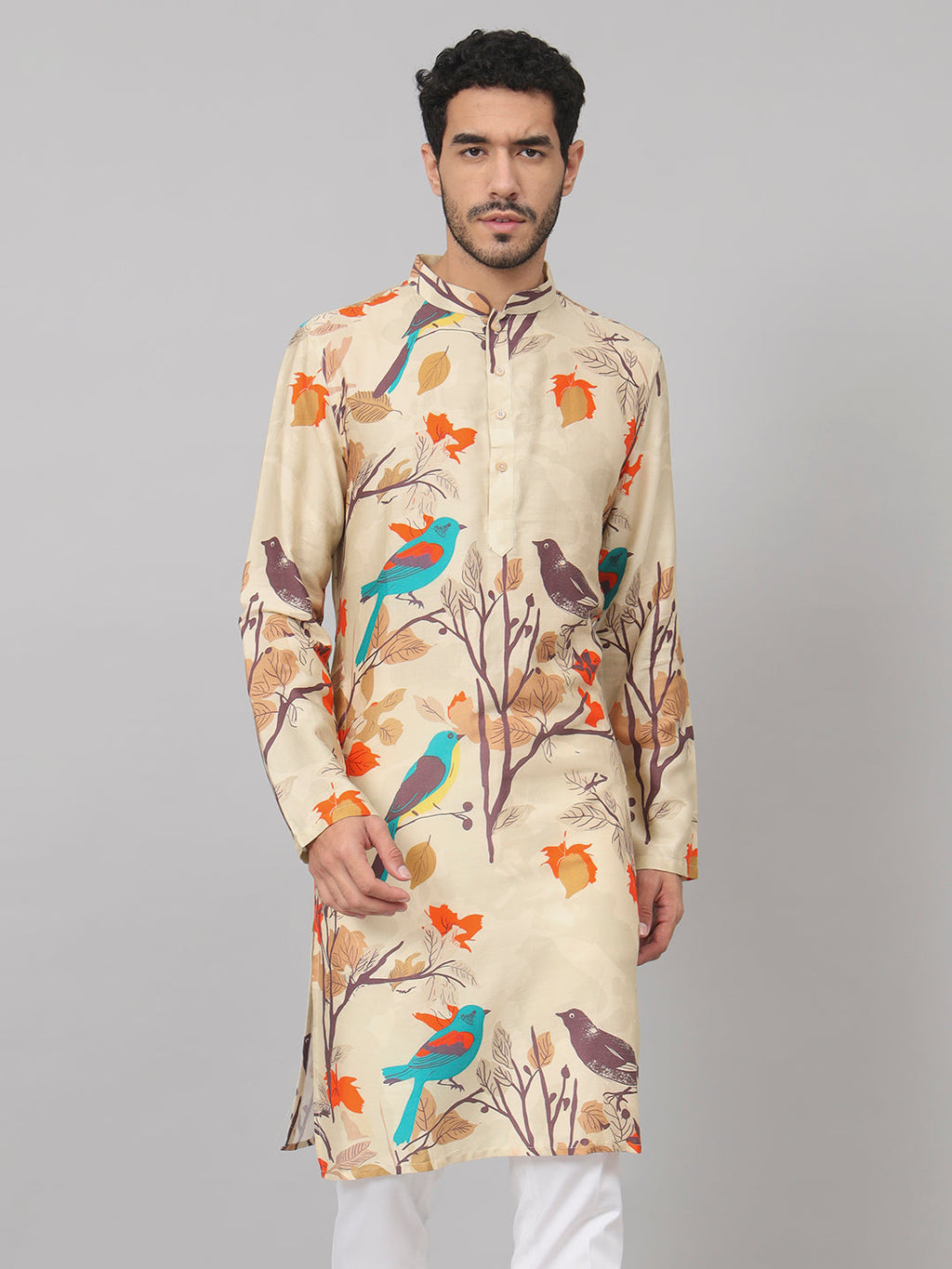 Serenity Bird Themed Print Cotton Kurta by Hilo Design