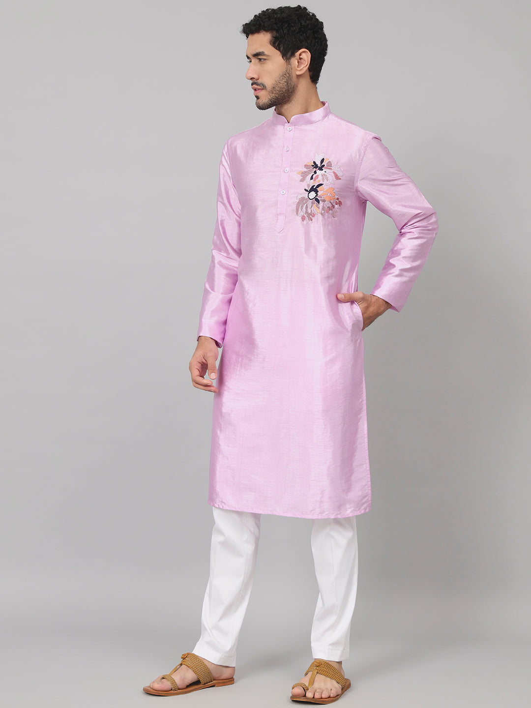 Silk Embroidered Kurta With Twilight Threads by Hilo Design