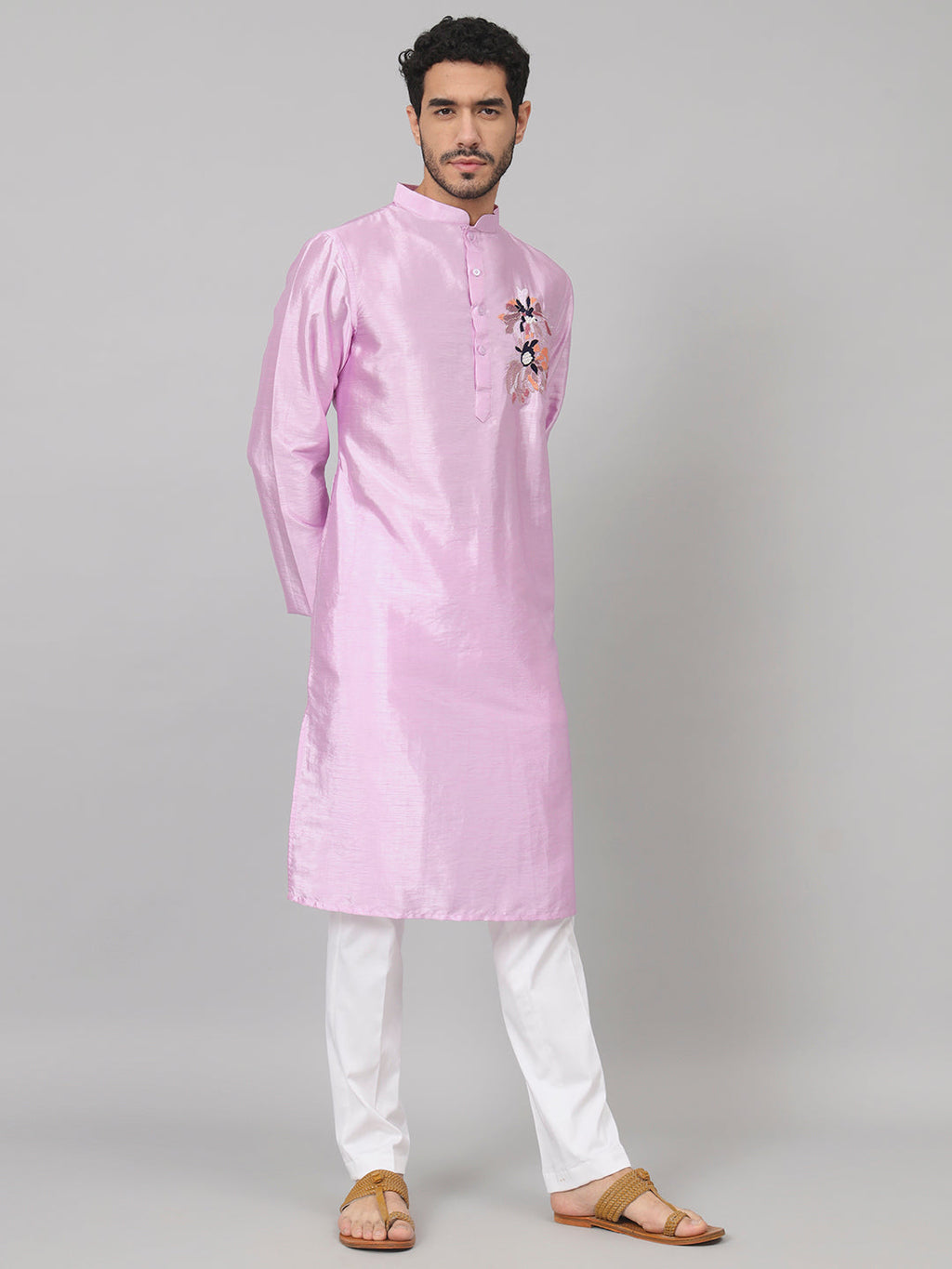 Silk Embroidered Kurta With Twilight Threads by Hilo Design