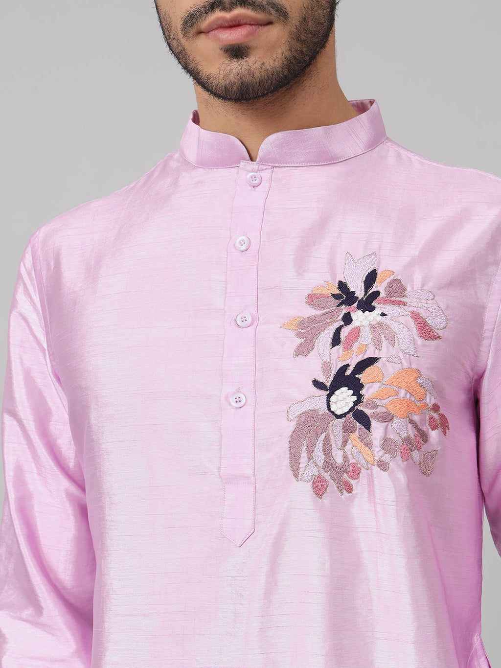 Silk Embroidered Kurta With Twilight Threads by Hilo Design