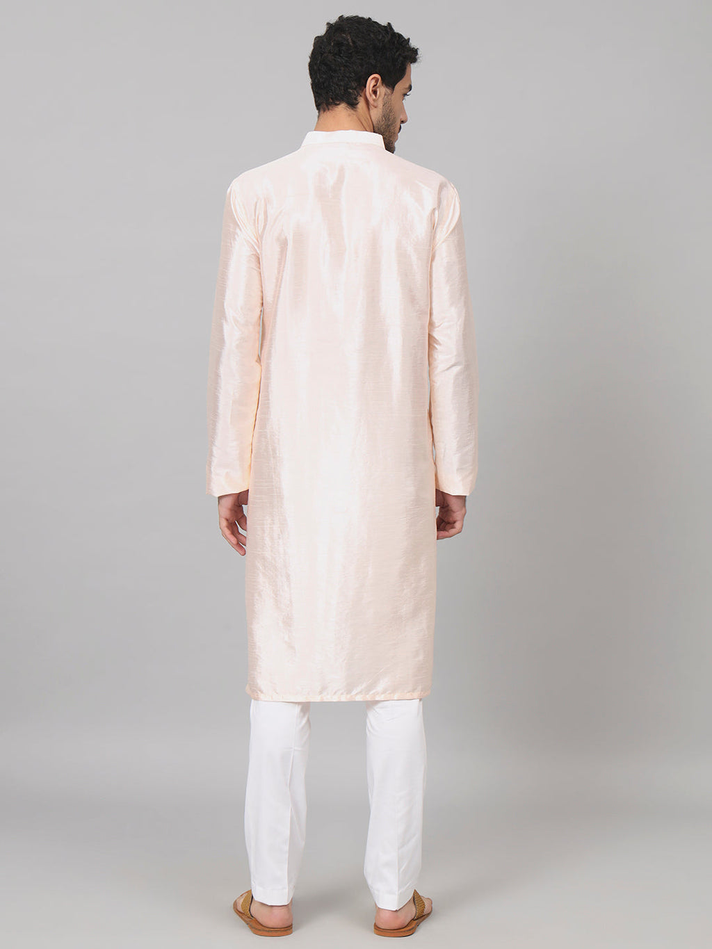 Coral Charm Traditional Embroidered Silk Kurta by Hilo Design