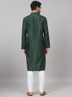 Evergreen Silk Kurta With Patch Embellishments by Hilo Design