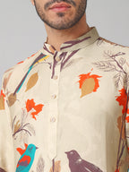 Serenity Bird Themed Print Cotton Kurta by Hilo Design