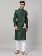 Evergreen Silk Kurta With Patch Embellishments by Hilo Design