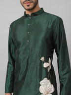 Evergreen Silk Kurta With Patch Embellishments by Hilo Design