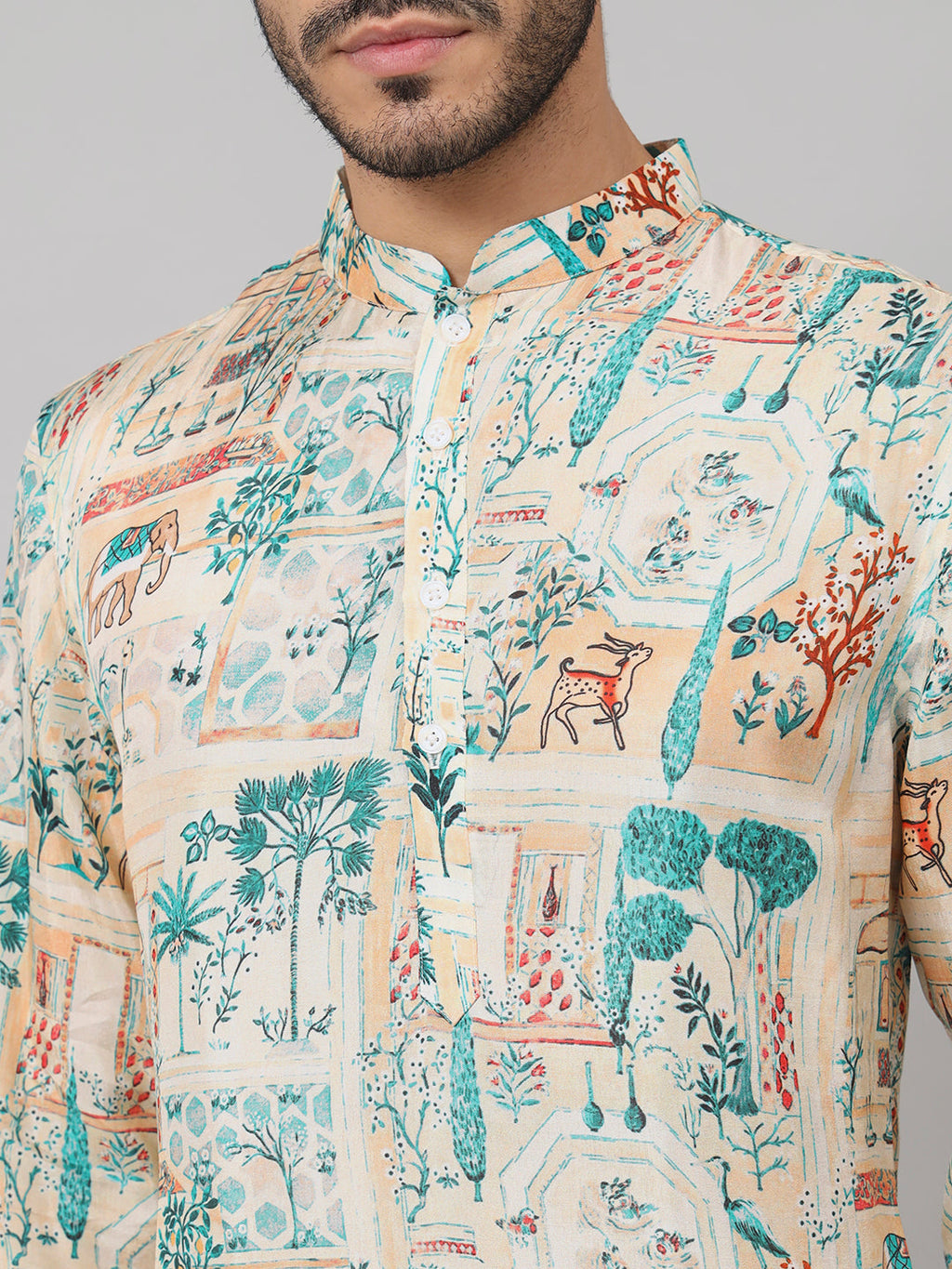 Classic Forest Print Silk Kurta by Hilo Design
