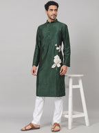 Evergreen Silk Kurta With Patch Embellishments by Hilo Design