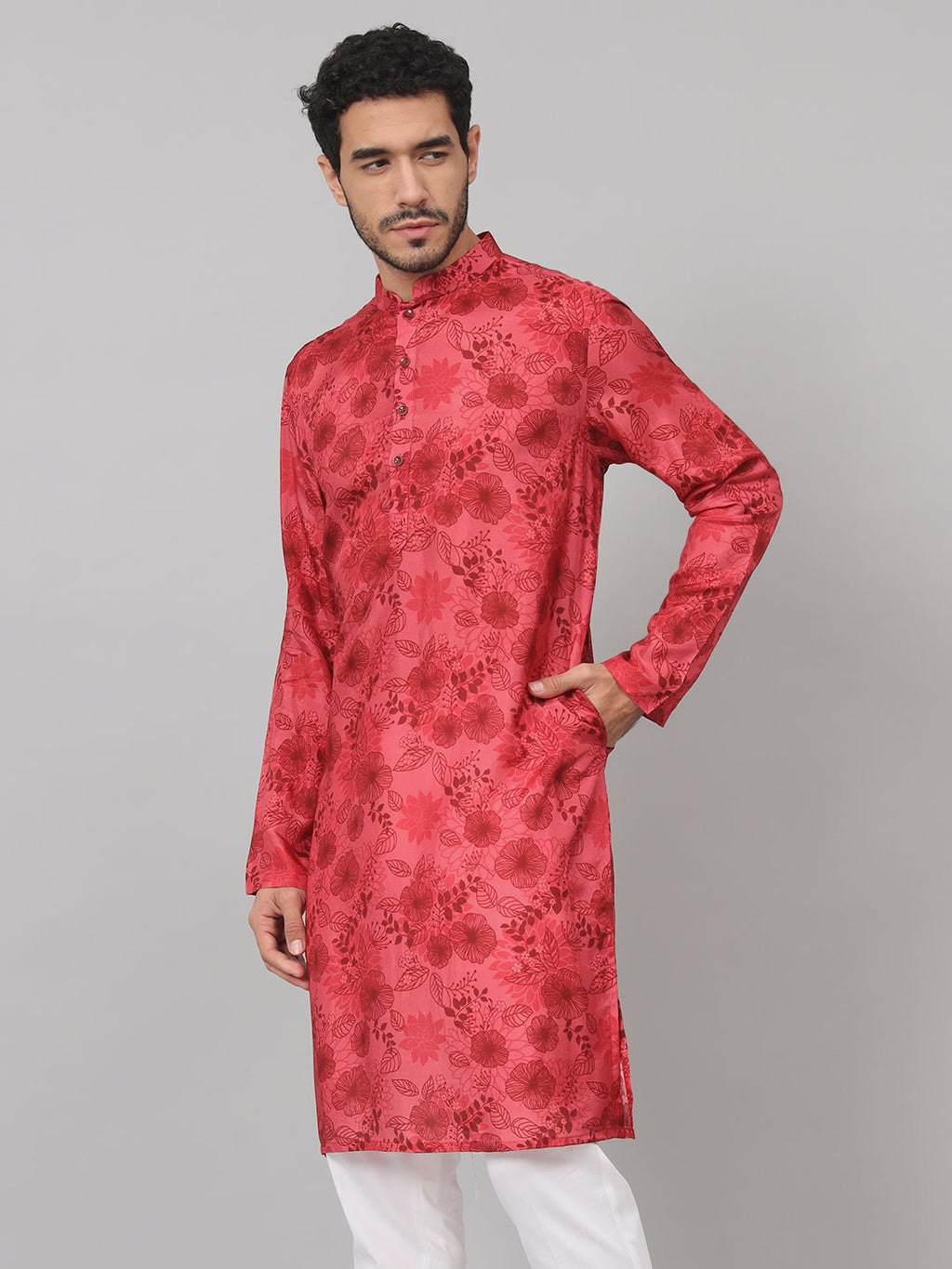 Floral Print Silk Kurta by Hilo Design