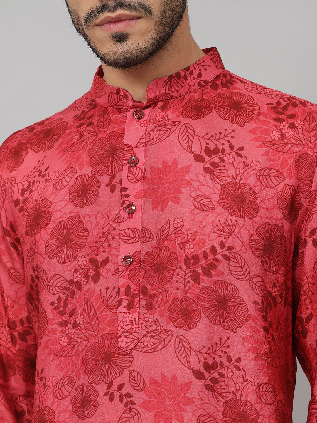 Floral Print Silk Kurta by Hilo Design