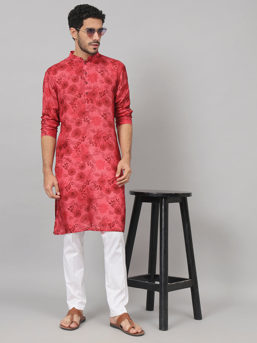 Floral Print Silk Kurta by Hilo Design