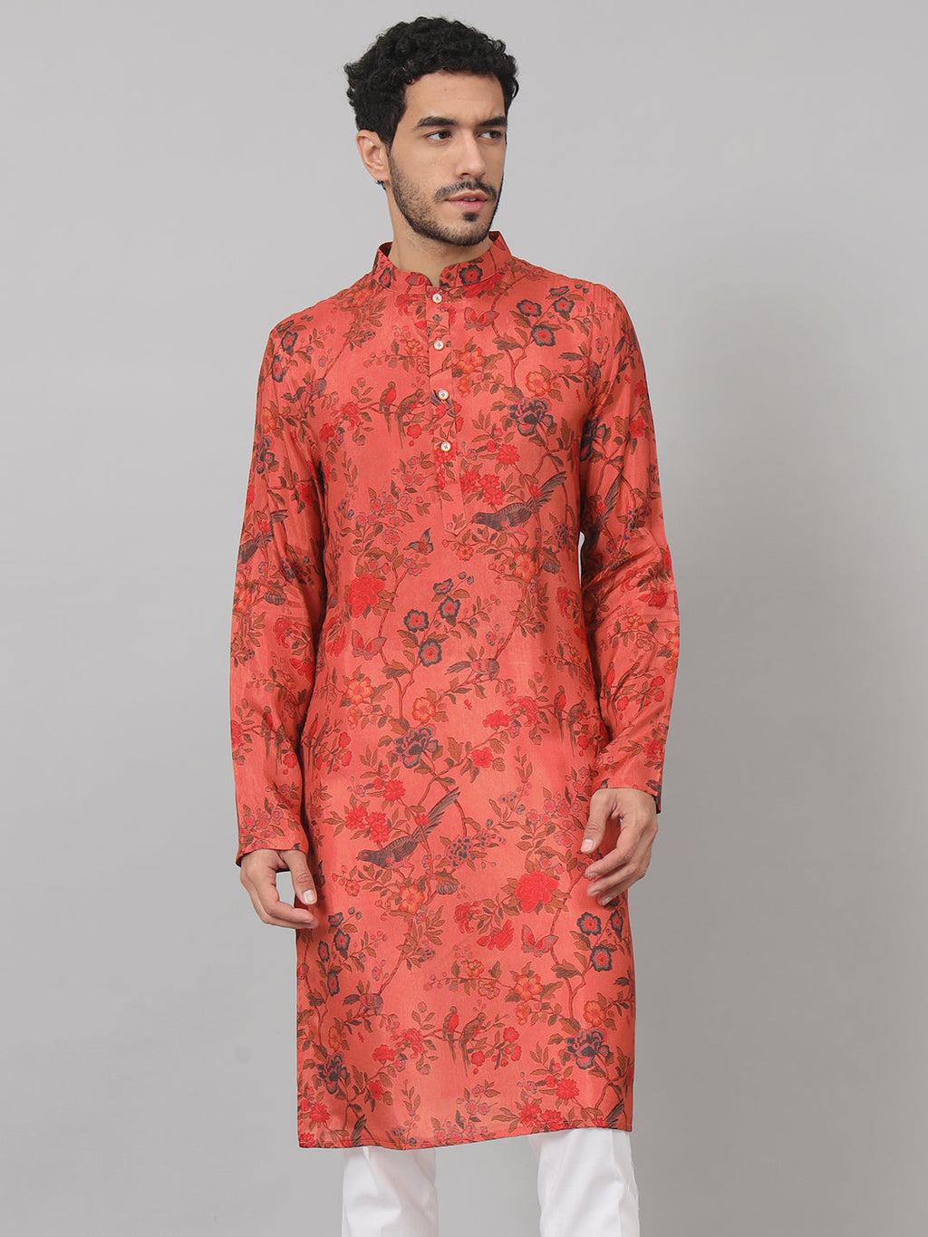 Floral Jal Print Silk Kurta by Hilo Design