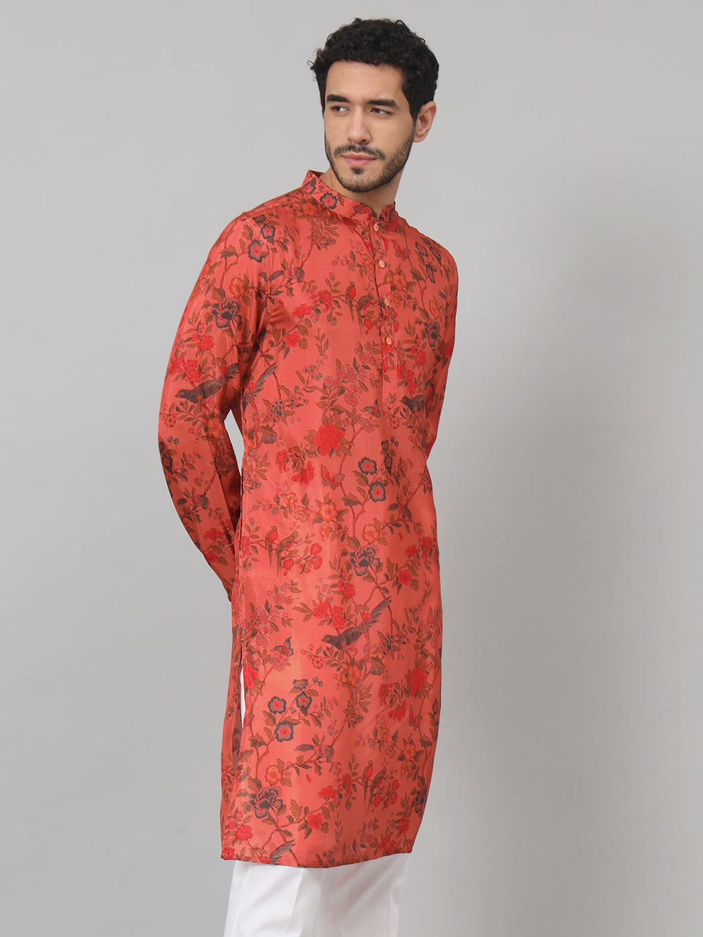 Floral Jal Print Silk Kurta by Hilo Design