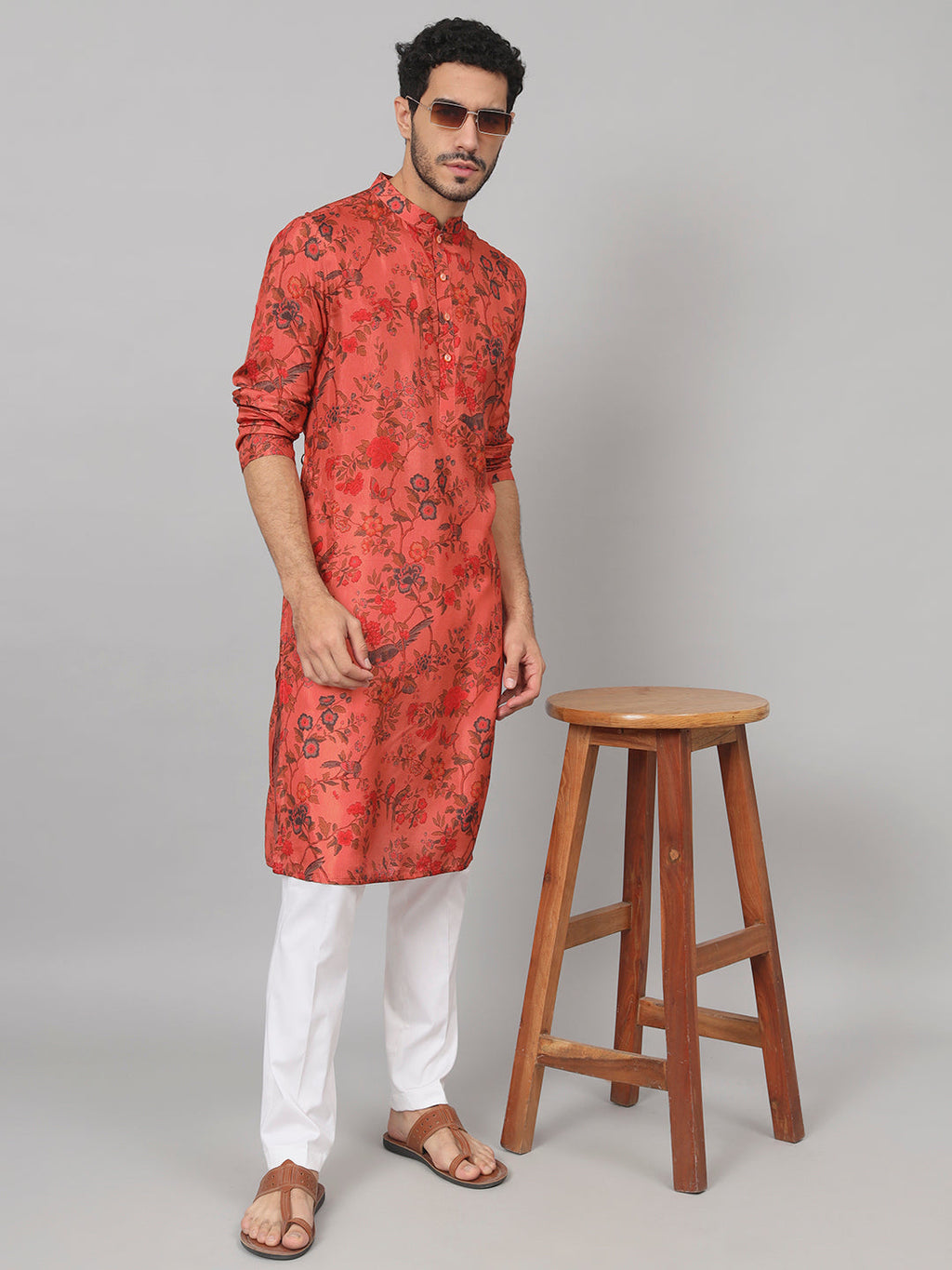 Floral Jal Print Silk Kurta by Hilo Design