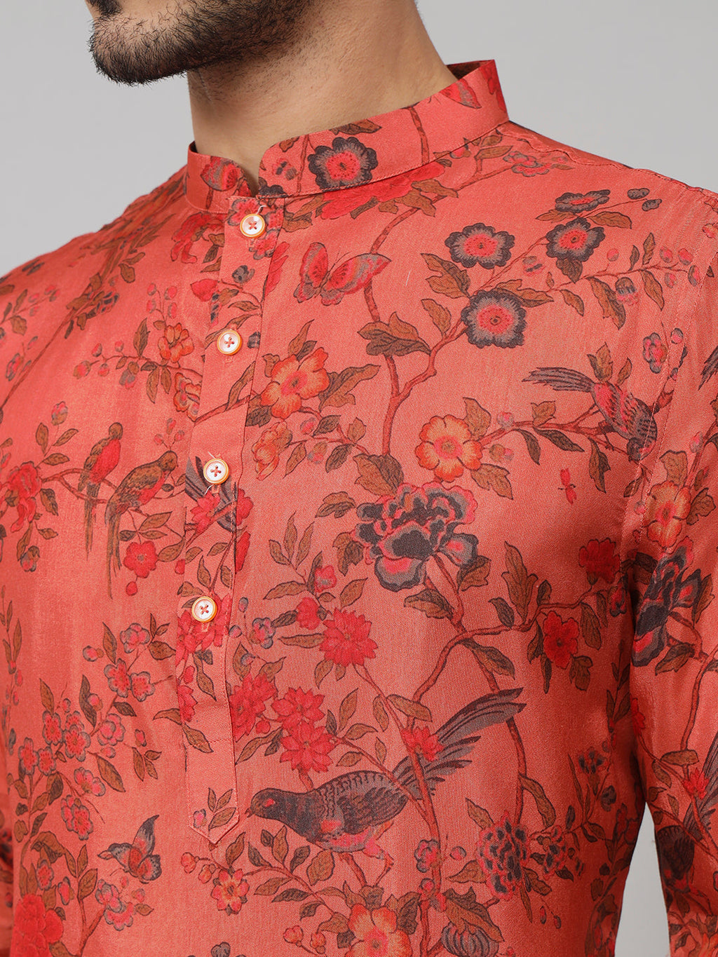 Floral Jal Print Silk Kurta by Hilo Design