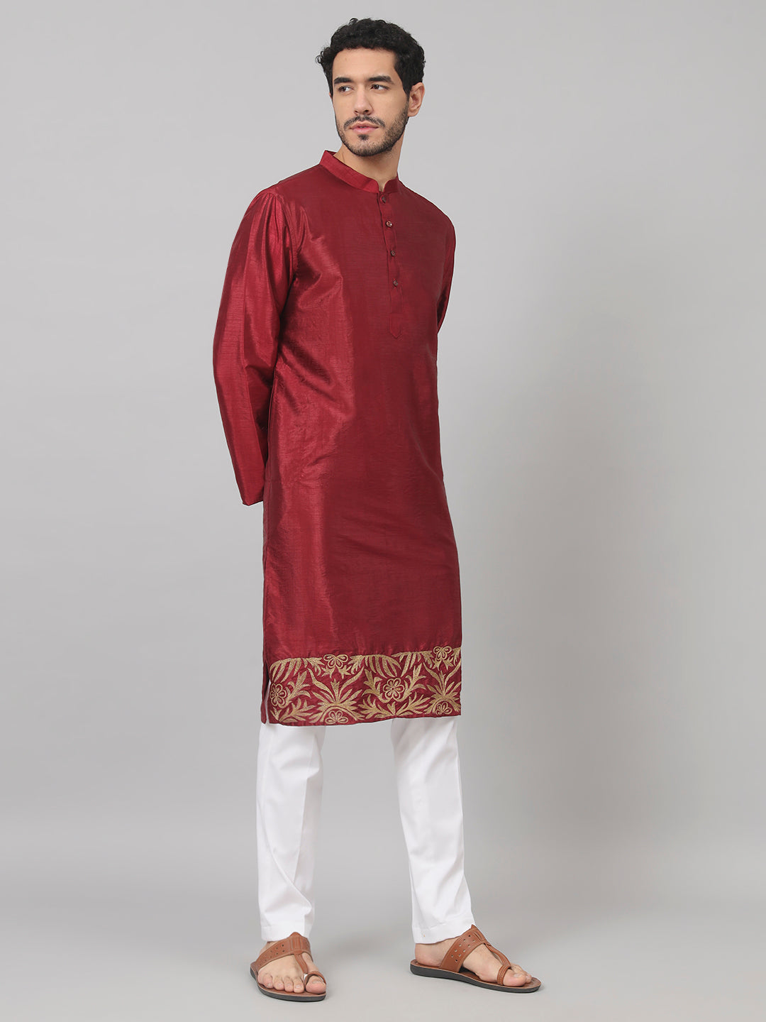 Zari Embroidered Silk Kurta by Hilo Design