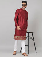 Zari Embroidered Silk Kurta by Hilo Design