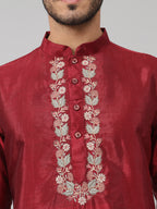 Traditional Neckline Embroidered Silk Kurta by Hilo Design