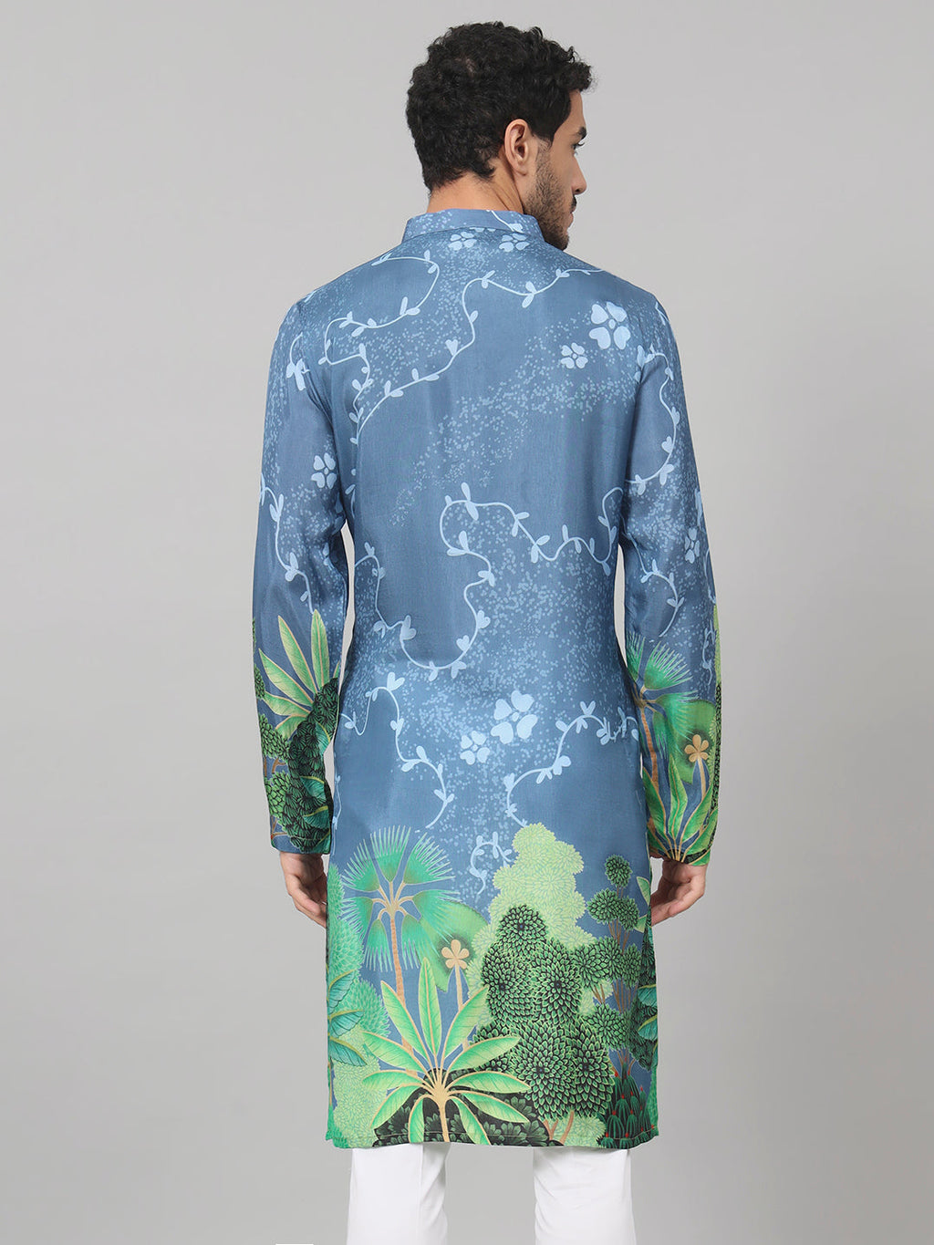 Tree Bark Classy Print Silk Kurta by Hilo Design