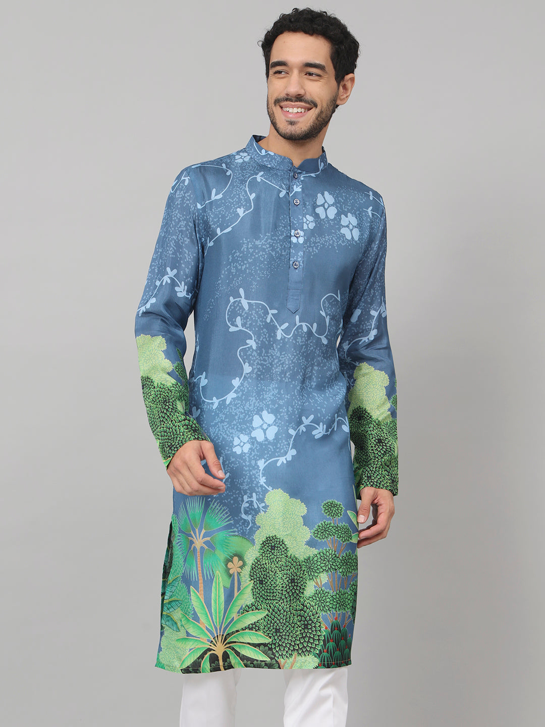 Tree Bark Classy Print Silk Kurta by Hilo Design