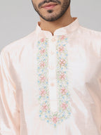 Pastels Neckline Embroidered Silk Kurta by Hilo Design