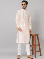 Pastels Neckline Embroidered Silk Kurta by Hilo Design